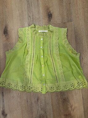 Ellison green eyelet lace peasant top L